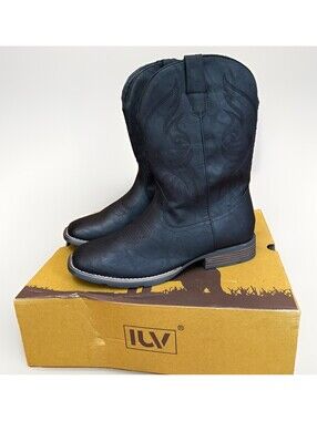 NEW Men’s IUV Cowboy Western Square Toe Black Mid. Calf Boots Size 10